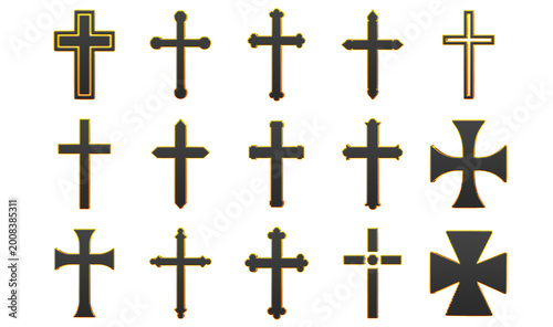 Photos Christian cross with golden outline collection set