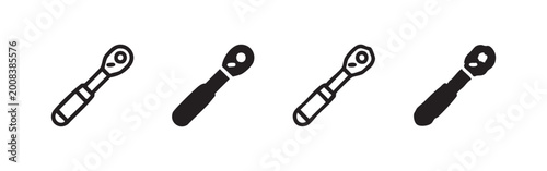 Schilderij op canvas Ratchet Wrench Icons: Outline and Silhouette Styles