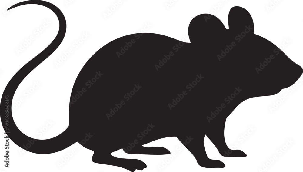 Obraz premium Black mouse silhouette, a simple rodent outline vector illustration. Minimalist animal shape, a versatile graphic resource for design projects.