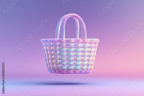 Pastel lavender shopping basket mockup on gradient blur background
