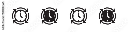 Canvas Print 24/7 service clock icon set, around the clock time vector illustration in outlin