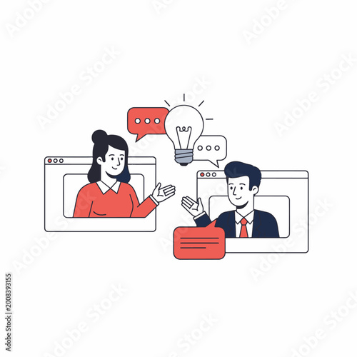 Business Colleagues Brainstorming via Video Call for Creative Solutions