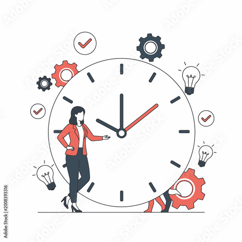 Businesswoman Managing Project Deadlines and Work Time Concept Illustration