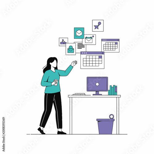 Woman Employee Managing Digital Tasks and Work Calendar Illustration