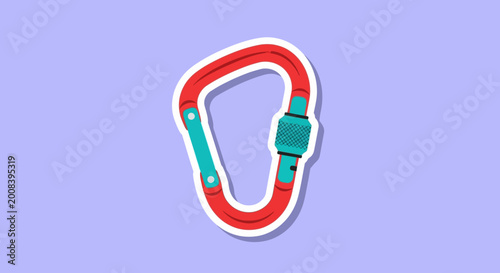 Tableau sur toile flat vector illustration of red and teal carabiner on purple background