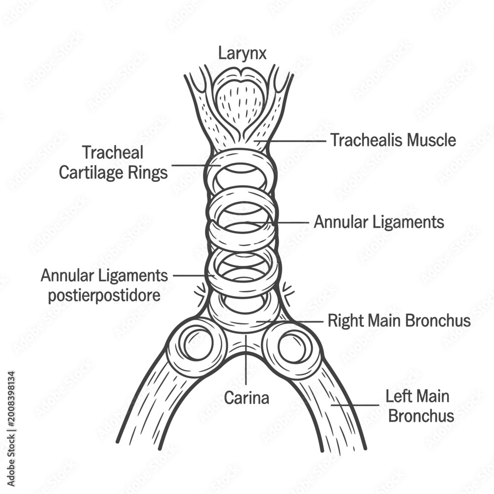 Obraz premium Medical illustration of human trachea and larynx anatomy diagram in detail