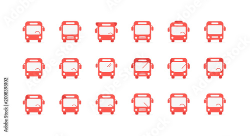 Foto Red Bus Icons in Row Patterns.