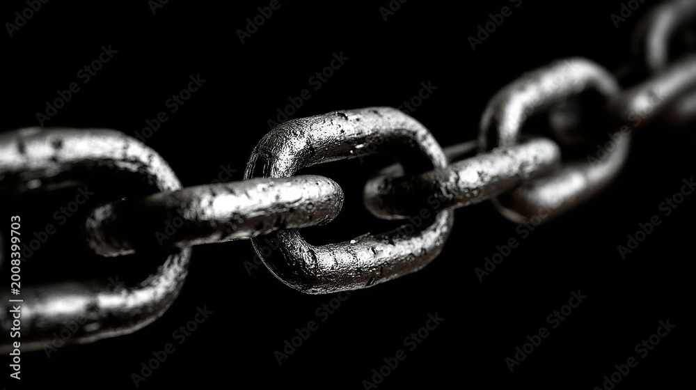 Obraz premium Detailed Close-Up of Metallic Chain Links Over Dark Background
