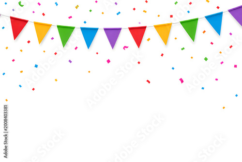 colorful paper bunting flags garland on white background for celebration