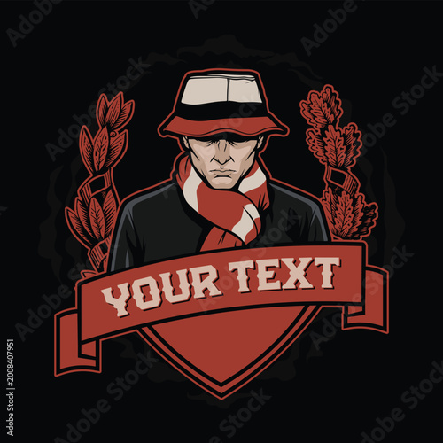 Foto ultras logo casual football hooligan fans sticker concept vector design