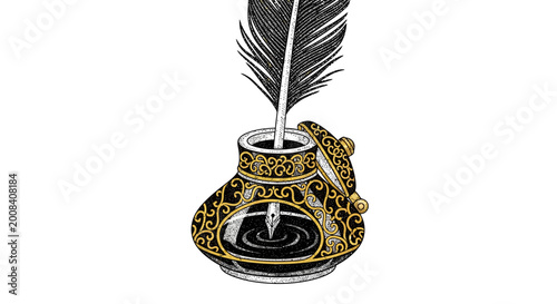 Fotografie ornate quill pen and inkwell illustration