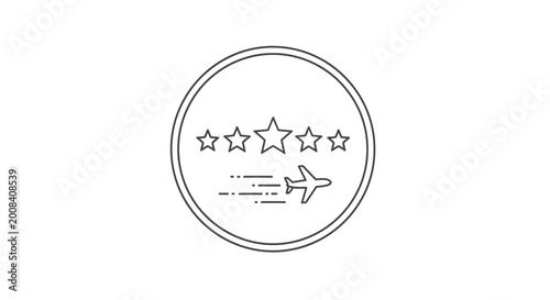 Minimalist five star airplane icon in circular frame