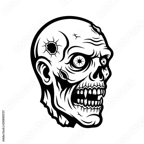 Zombie skull illustration vector art for halloween and horror themes