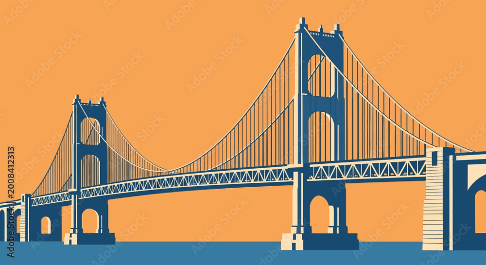 Fototapeta premium suspension bridge vector illustration flat design