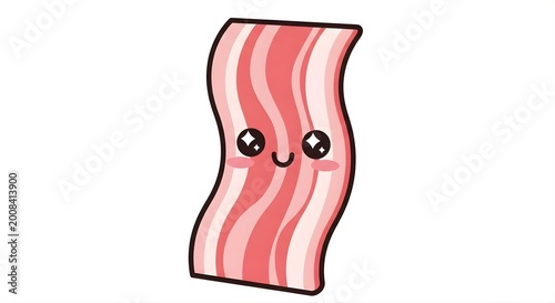 Cute Cartoon Bacon Strip with Smile and Big Eyes