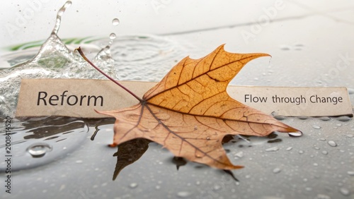 Autumn Leaf Partially Submerged in Water