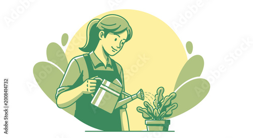 Woman watering plant vector illustration of gardening and horticulture