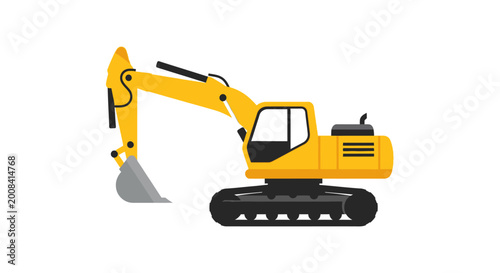 Yellow excavator illustration isolated on a white background for construction