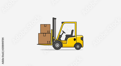 Yellow forklift transporting boxes isolated on white background logistics concept