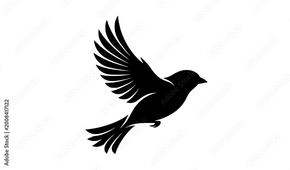 Fototapeta premium Sparrow flying silhouette set bird wings vector illustration collection isolated on white background