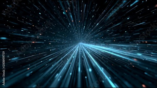 Glowing blue lines radiate outward quickly in space from a central point.