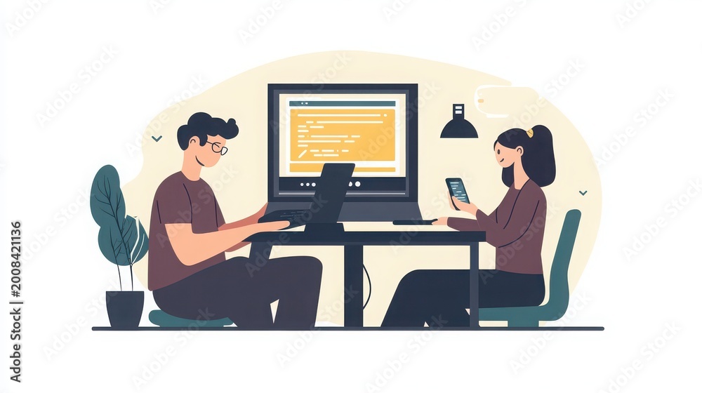 Fototapeta premium young team collaborating on coding project in office