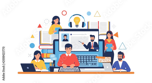Online Education Learning People Using Technology for Studying.