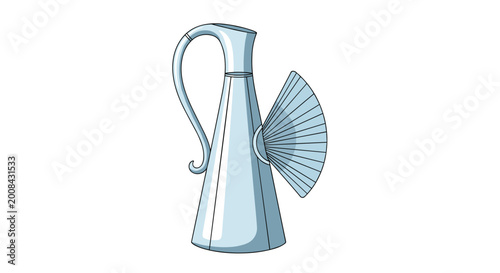 Unique silver pitcher vase design with an attached folding fan detail for artistic home decor and luxury tabletop accessories.