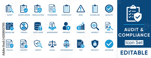 Cuadro en lienzo Audit and compliance solid icon set