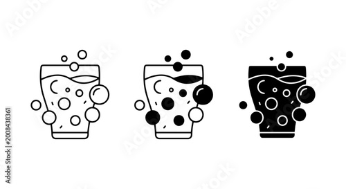 Quadro em tela set of three black and white vector icons depicting glasses of different levels