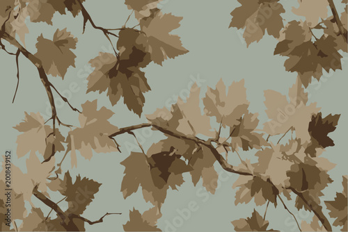 Foto A camouflage pattern made of maple leaves, with branches and green hues, providing an organic feel to the background