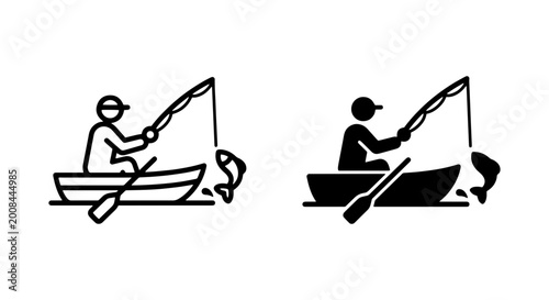 Fotografie two fishing boats with oars and rods on white background