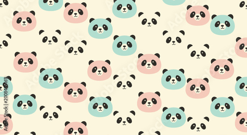 Billede på lærred Colorful panda faces in pattern.