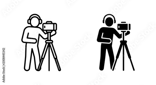 Obraz na płótnie black and white videographer silhouettes on white background