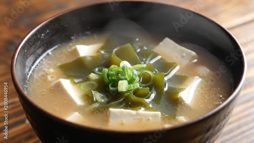 Steaming Miso Soup with Tofu and Wakame Seaweed