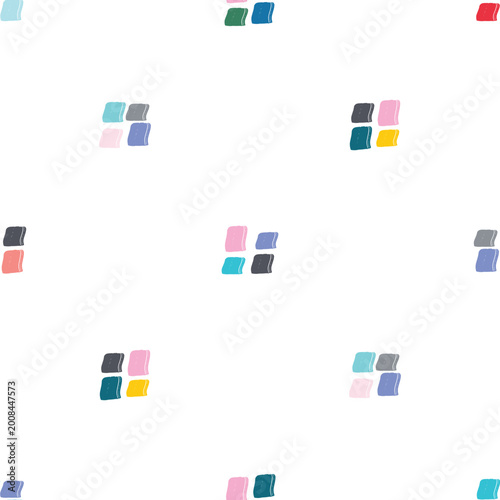 Abstract seamless pattern showing clusters of four wavy squares in a diverse palette of colors, creating a repeating and artistic geometric design ideal for backgrounds or textile prints