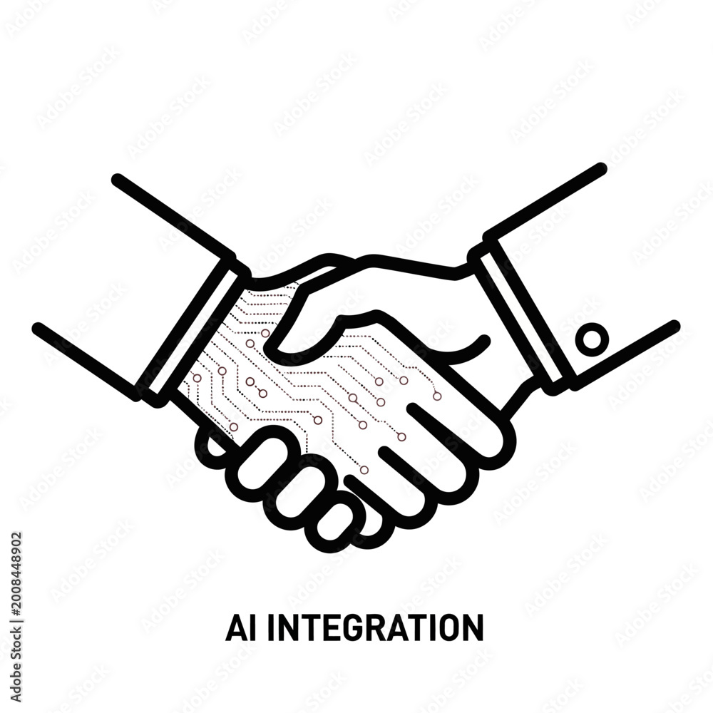 Fototapeta premium AI Integration Handshake Symbolizing Partnership and Technology.
