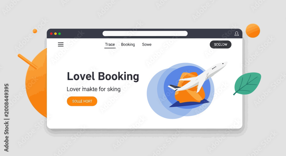 Obraz premium Modern Travel Booking Website Interface Design with Airplane Illustration.