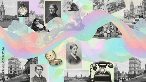 Time's Tapestry: An eclectic montage weaving together historical elements, including portraits, architectural sketches, and vintage artifacts. This image seeks to reflect the rich tapestry of time.