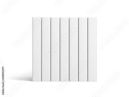 Seven books isolated on white background. Mockup. Blank. Cover. Spine. 3d illustration.
