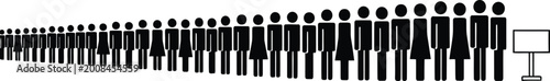 Minimalist People Queue Silhouette Waiting in Line Process Flow Vector Icon
