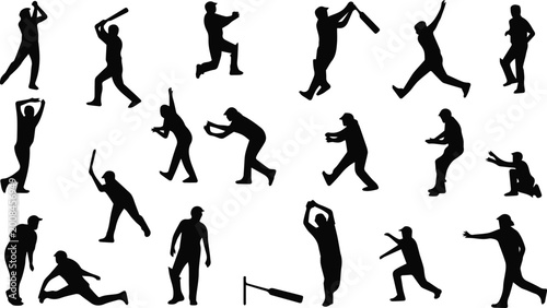 Tableau sur toile Wicketkeeper silhouettes with stumps catching and keeping poses