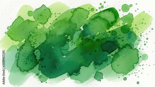abstract green leaf texture background with watercolor paint splatter effect
