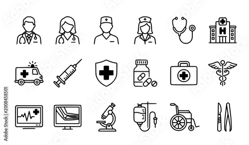 Modern doctor medical line icon set healthcare hospital vector design