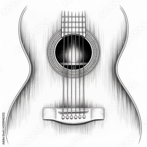 Acoustic Guitar Detail Pencil Drawing
