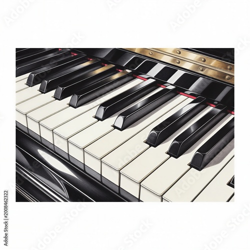 Realistic pencil sketch of grand piano keys with intricate shading and reflection