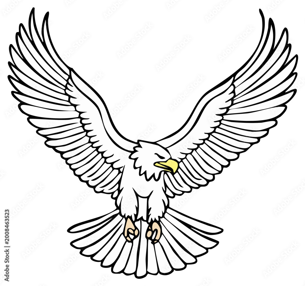 Fototapeta premium Majestic White Eagle in Flight with Wings Extended and Closed Eyes Artistic Illustration