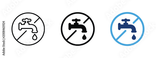 Tableau sur toile No water tap icon symbolizing scarcity or conservation, in outline, black and blue