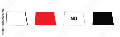 Bilde på lerret North dakota state outline map vector set four styles.