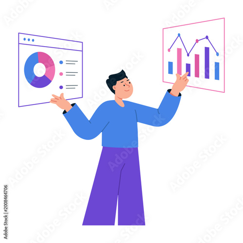 Fotografie A flat style illustration of analytics dashboard